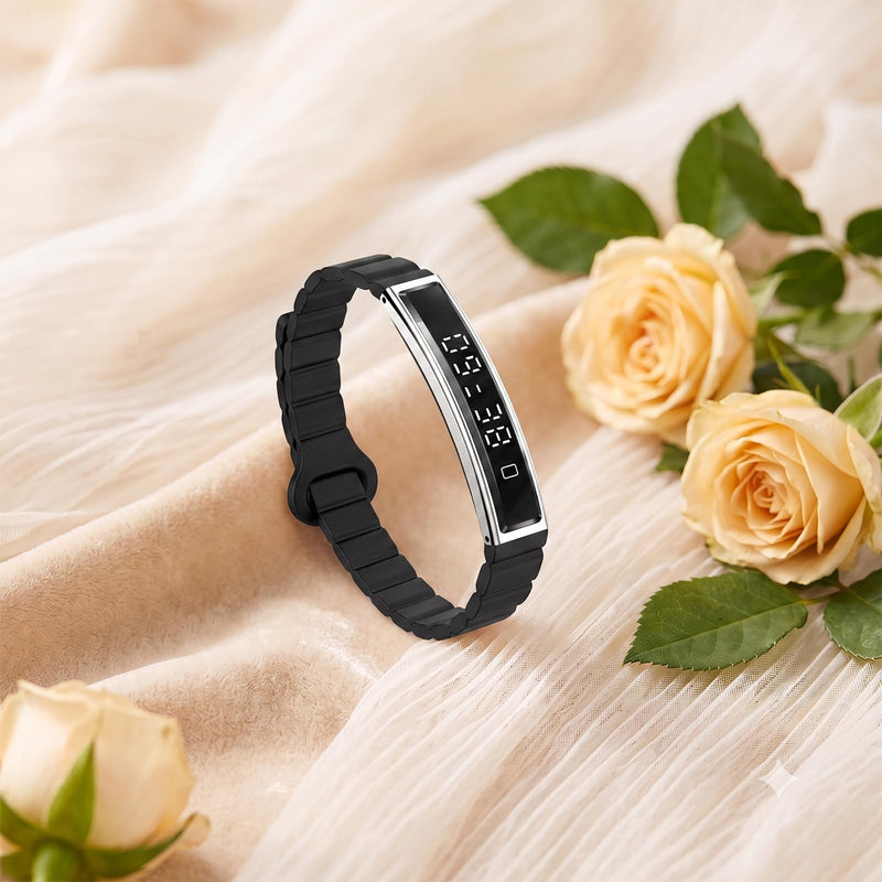 Smart Bracelet for Women Men Fitness Health Tracker with Heart Rate Sleep | 2 Bands 5ATM Waterproof Smartband with Multi-Sport Modes, Step Pedometer Black Steel + Black Magnetic