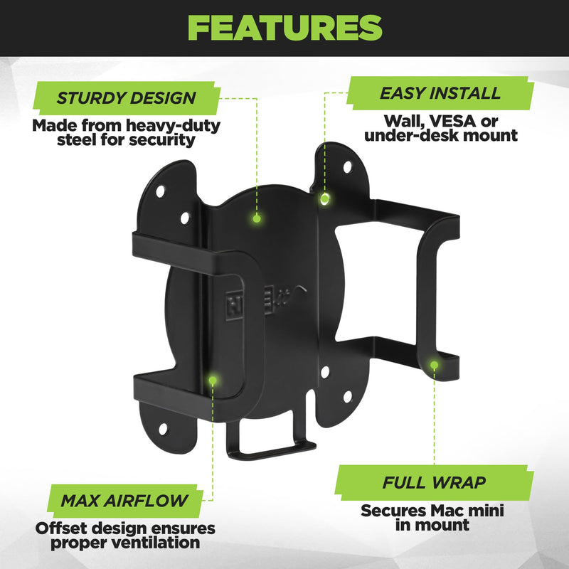 HIDEit Mounts Mac Mini M4 Mount | Under Desk & VESA Monitor Mount for Mac Mini | Designed for Proper Airflow | Includes Hardware