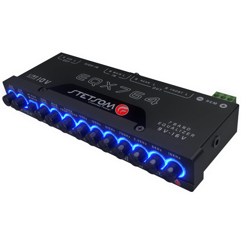 Stetsom EQX764-7 Band Equalizer, Pre-Amp Car Audio Graphic Equalizer with 4 Inputs (RCA & High) 6 Outputs, 10v Line Driver to Avoid Noise and Dedicated Sub Controls (Level & Frequency)