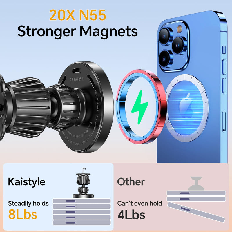 Kaistyle for Magsafe Car Mount Charger【Strongest Magnet】 Upgraded Wireless Car Charger Magnetic Phone Holders for Your Car Suction Cup Phone Mount for MagSafe Car Charger for iPhone 17 16 15 14 13 12