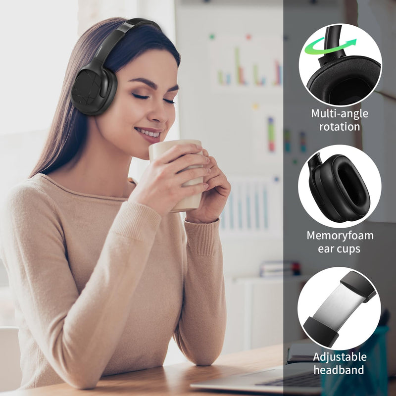 Active Noise Cancelling Headphones, Wireless Over-Ear Bluetooth, HiFi deep bass, Foldable Headphones, Transparent Mode, 50H Long ANC Playtime, Durable Headset for Traveling/Gym Use/Home (Black) Black