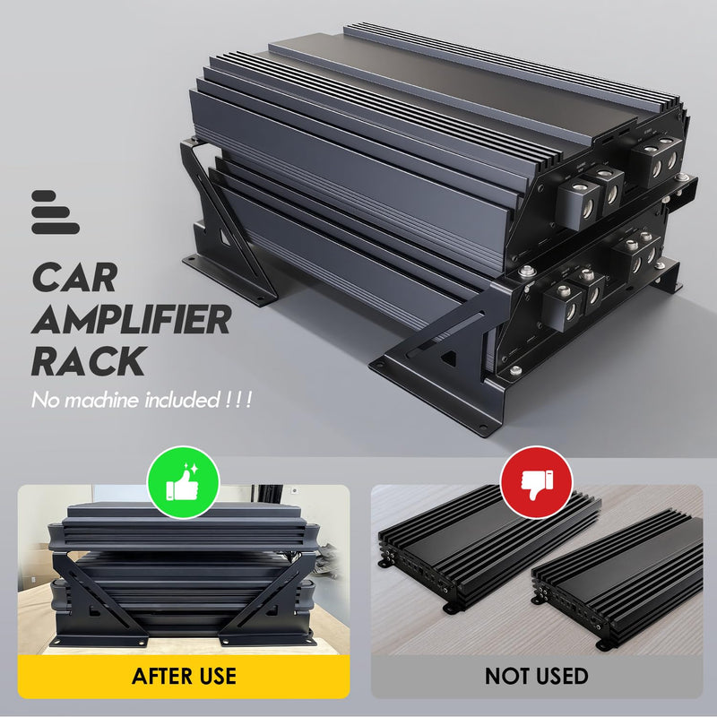 Universal 2 Amp Amplifier Rack, Audio Rack, Rack Mount Amplifier for Droppin HZ Car Audio, Amp Stand for Sound Equipment, Steel, Black Powder Coated, 24 Watts, Audio Equipment Rack