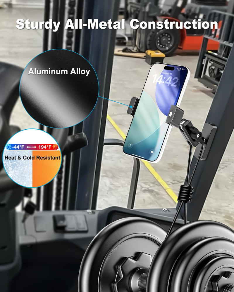 Forklift Phone Mount, [Never Fall off Industrial N56 Magnet] Aluminum Magnetic Forklift Truck Phone Holder, 360° Adjustable Arm Operator Cab Frame Cellphone Stand for iPhone, Galaxy, 4-7" Phone