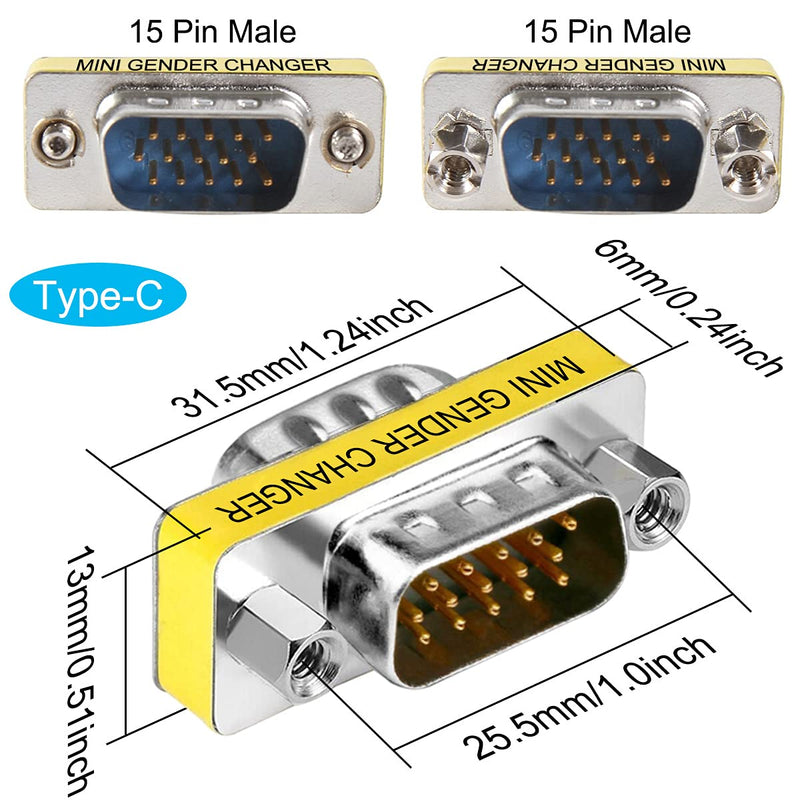 DKARDU 6 PCS VGA SVGA Coupler Connector, H15 Female to Female Male to Male Gender Changer Adapter, Male to Female Mini Gender Changer