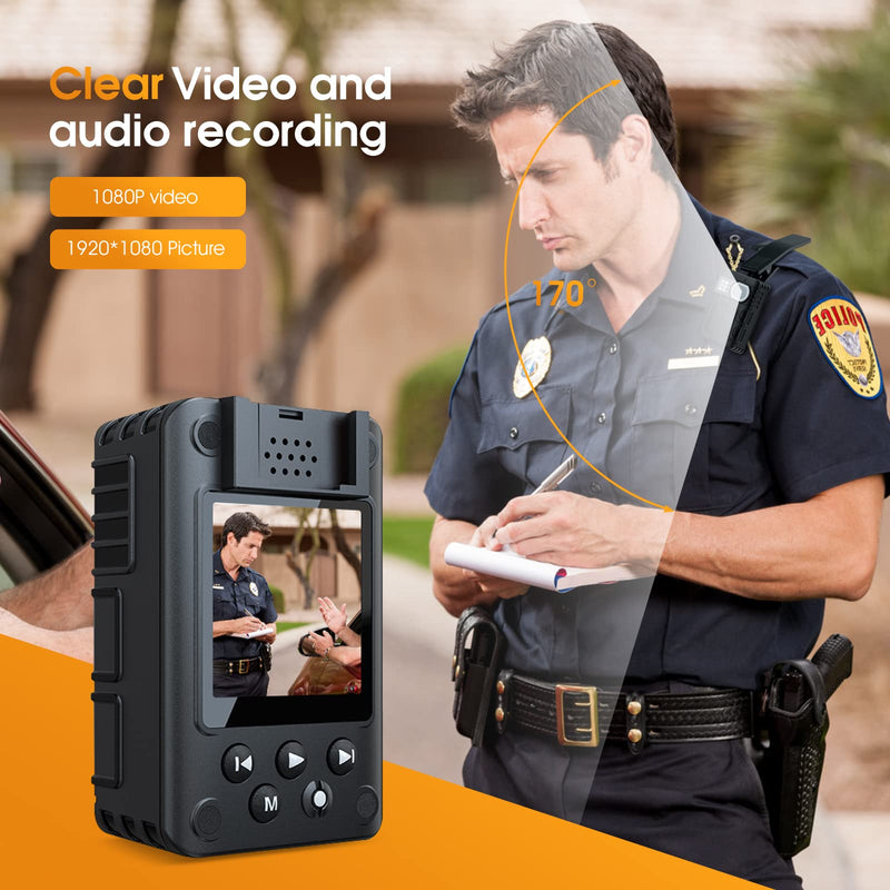 [AUSTRALIA] - 1080P Body Camera, 64GB Patrol Police Body Worn Camera with Night Vision, Waterproof Wearable Personal Body cam with Shoulder and Waist Clips, 10h record for Law Enforcement/Sporting Trip 
