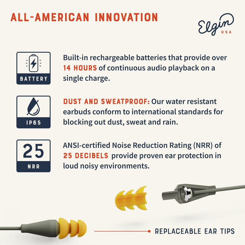 Elgin Discord Gen 2 Bluetooth Earplug Earbuds, Wireless Headphones | OSHA Compliant Noise-Isolating Safety, All-Weather Earphones for Industrial Work, and High-Noise Environments