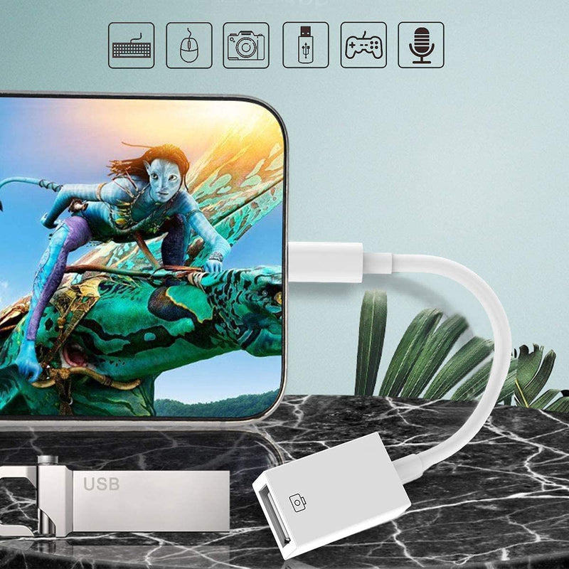【Apple MFi Certified】 Lightning to USB Camera Adapter for iPhone/iPad, Female USB 3.0 OTG Cable Adapter Support Connect Camera,USB Flash Drive,Card Reader,MIDI Keyboard, Mouse USB to Lightning