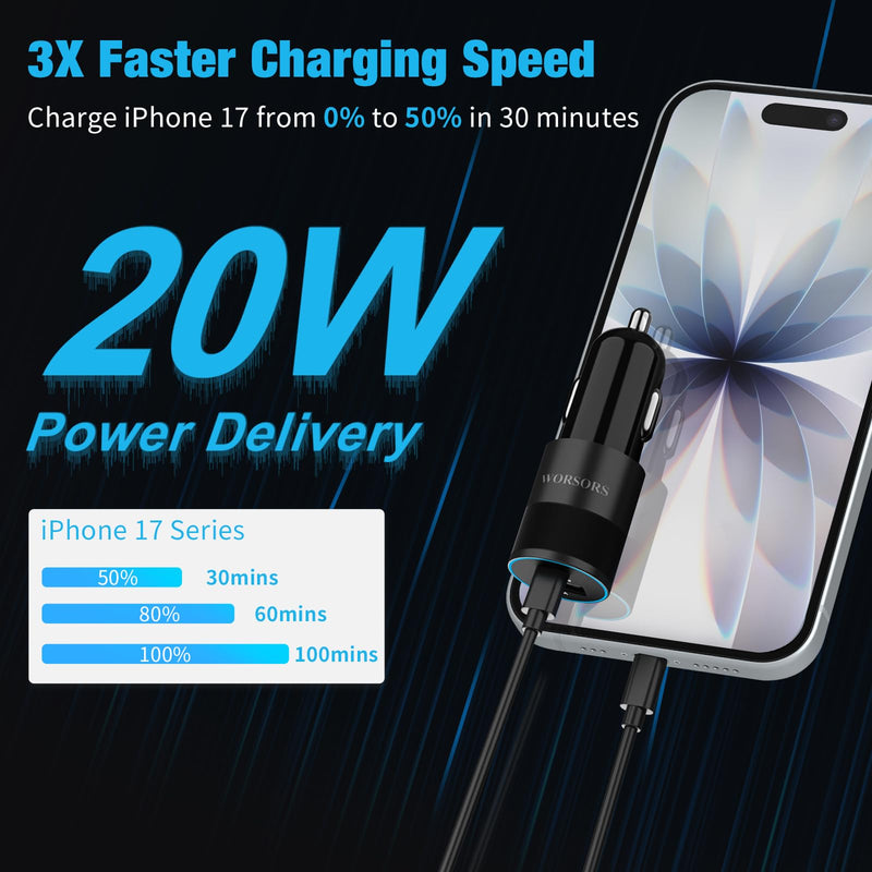 6 Pack 35W USB C & USB A Dual Ports Car Chargers for iPhone/Android Phones | PD 20W + QC 3.0 15W Car Cigarette Lighter Adapter Fast Charging for iPhone 17 16 15 14, iPad, Samsung Galaxy S26 S25, Google Black