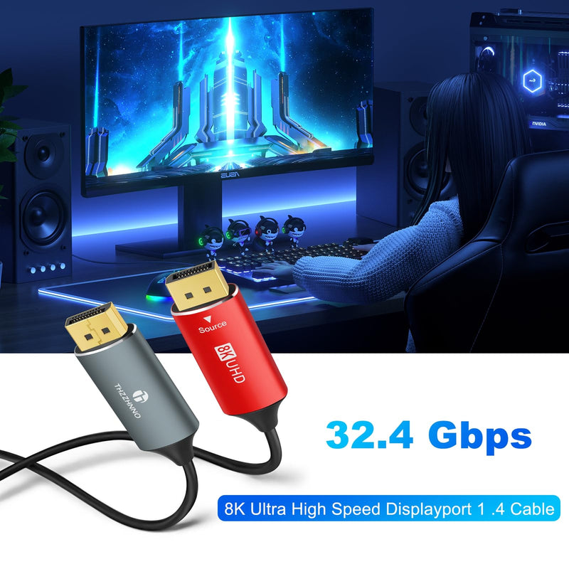 4K 8K DisplayPort Optic Fiber Cable 50FT, DP to DP 1.4 Cable 8K@30Hz 4K@120Hz/144Hz, 2K@165Hz/240Hz, 1080P@240Hz, 32.4 Gbps Support HDR, G-Sync FreeSync for Laptop PC TV Gaming Monitor