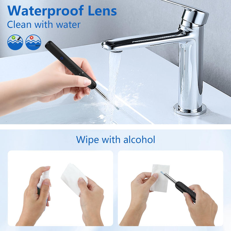 GlasFlength Ear Wax Remover Otoscope, WiFi Ear Cleaner with 1296P HD Camera Wireless Waterproof Ear Cleaner with 6 LEDs 3.6 mm Lens Ear Cleaner for iOS and Android Phones (Black)