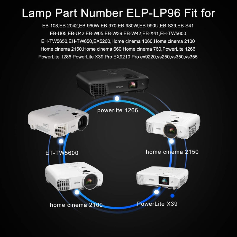 for ELPLP96 V13H010L96 EPSON Vs350 Vs355 Home Cinema 2100 Home Cinema 2150 1060 660 760hd VS250 VS350 VS355 EX9210 Compatible Projector lamp with Housing by SW-LAMP