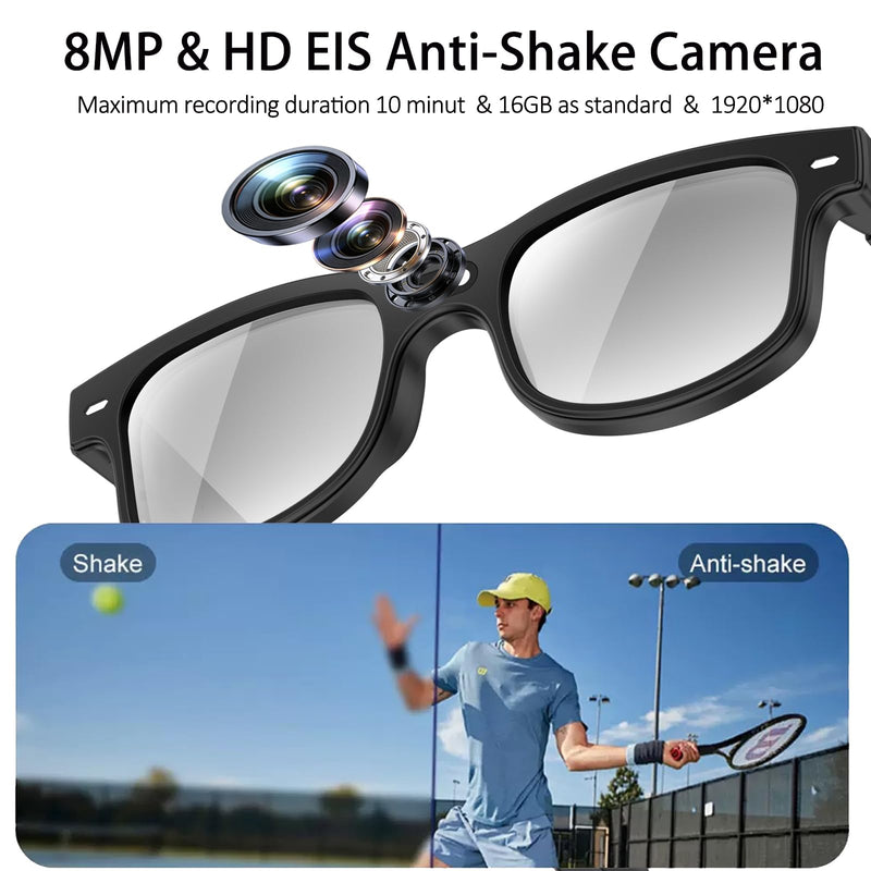 AI Smart Glasses with Camera, 8MP HD Video Recording Camera Smart Sunglasses, Bluetooth Translation Sunglasses, Touch Control Open Ear Audio glasses, Photochromic Lenses for Outdoor Sports Driving