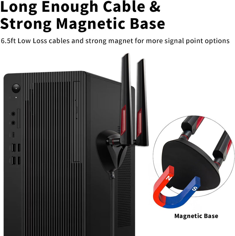 WiFi 7 Antenna Magnetic Base 9dBi Antenna with RP-SMA Male Connector for WiFi 7 Router PC Desktop Computer PCI-E Card Asus Gigabyte Gaming Motherboard, Eifagur Wifi 7 Antenna