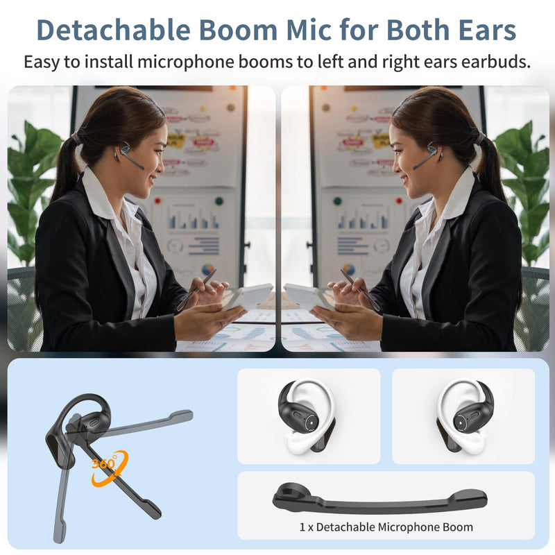 BANIGIPA Open Ear Headphones w/Detachable Mic, Bluetooth 5.4 Headset w/DSP Noise Canceling Microphone for Calling, Wireless Earbuds for Office Home Working Traveling