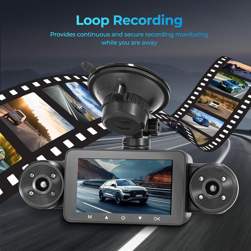 [AUSTRALIA] - 4 Channel Dash Cam 360° View, Include Front & Rear Left Right Camera Support 4 Way Recording, 32GB Card, 3” IPS Screen/Night Vision/WDR/24H Parking/G-Sensor（2G/4G/8G / 3 Split Screen (4 Channel) 