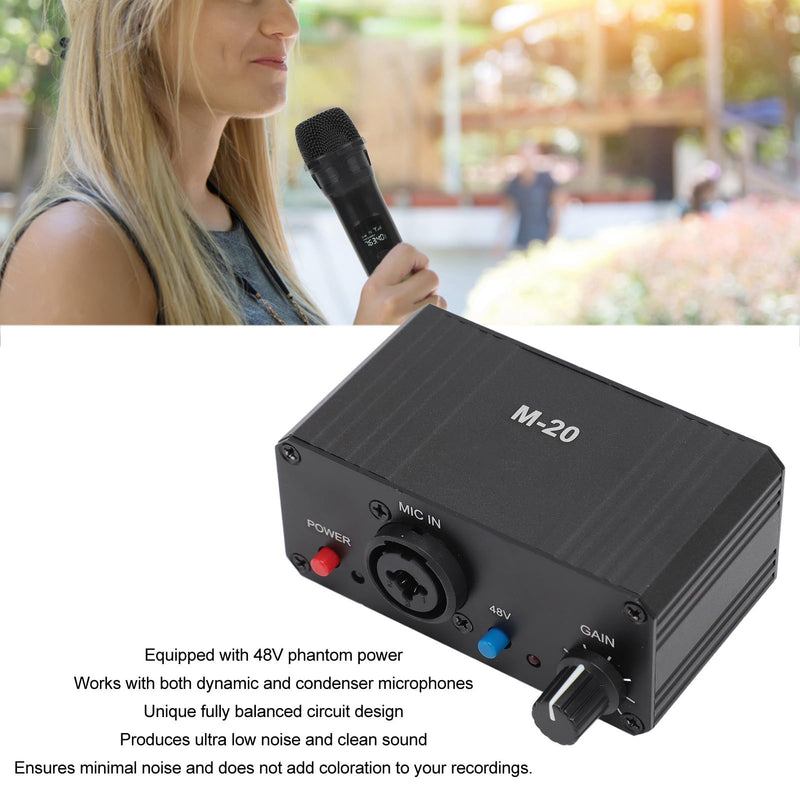 Microphone Preamp, 48V Power Mic Preamplifier XLR Output Microphone Preamp Booster, Mini Microphone Preamp for Dynamic and Condenser Mic