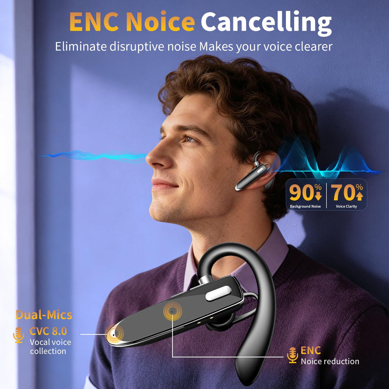 Bluetooth Headset with USB Dongle,Wireless Headset with Mic for Work | Bluetooth 6.1,24H Talk Time&10H Playtime via USB,Dual connect & Mute Bluetooth Earpiece with Noise Canceling for Work Trucker Phantom Black