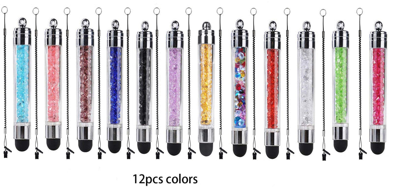 12 Pack XRONG Colors Crystal Capacitive Mini Stylus Universal Touch Screen Pen for iPhone 5s 6s, Samsung Galaxy s5 s4 s3, Android, Smartphones, iPad, S10,S10+,S10e,S9,S9P,Note9,XR,XS MAX (12PACK) 12PACK