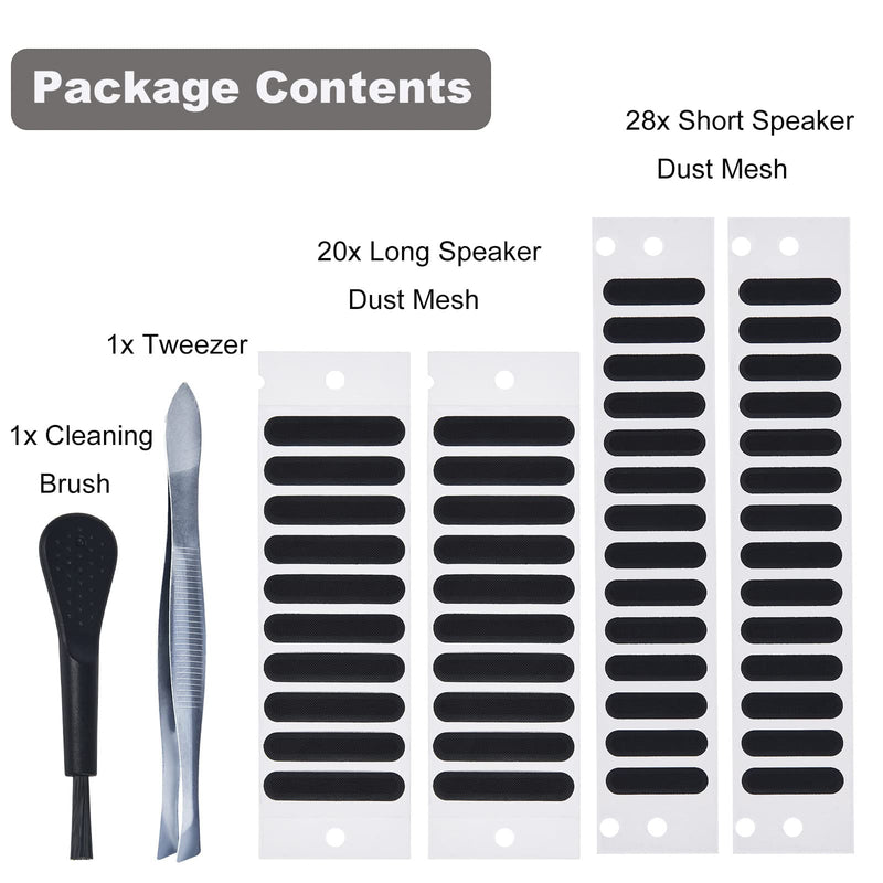 48PCS Universal Phone Speaker Dust Protector Cover Mesh Stickers Compatible with iPhone 15 Pro Max, iPhone 14, 13, 12, Samsung Galaxy S23-S20, Included Cleaning Brush & Tweezer