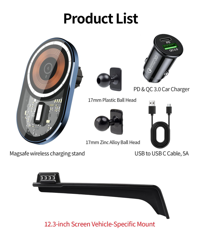15W Wireless Charging Car Phone Holder for Kia EV6 2022-2024,12.3" Screen | Magsafe Accessories Fast Charging Magnetic Cell Phone Holder Clip Compatible with iPhone Android, 3D Fit Vehicle Phone Stand 12.3-inch for 2022-2024 EV6