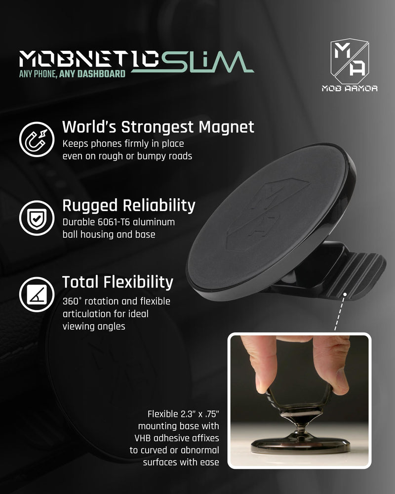 Mob Armor Slim Mount MS MagSafe Car Phone Holder, Black | Sleek Design, Industry's Strongest Pull Force, MagSafe Car Accessory for Men & Women, Works w/ iPhones & Androids