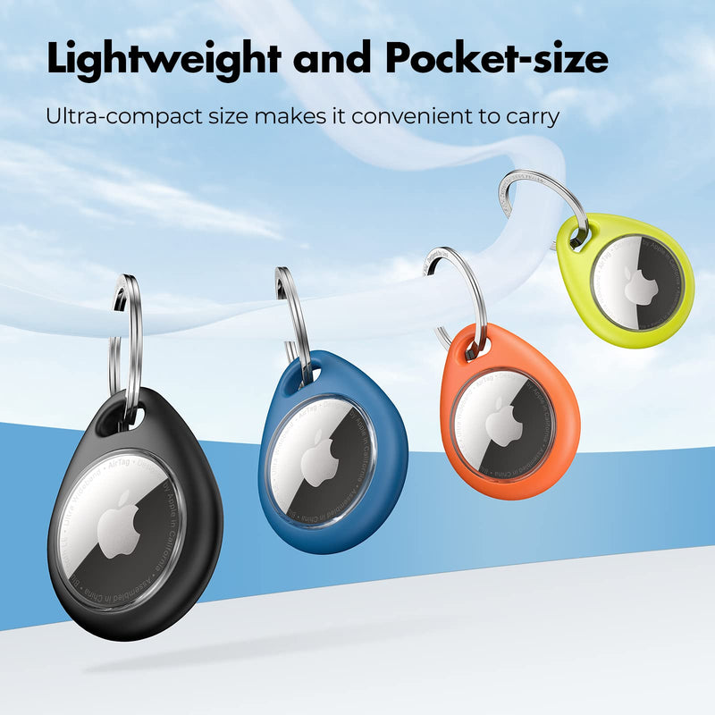 UNBREAKcable Apple AirTag Holder - 4 Pack [Fit Tightly Design] [Easy to Install] [Hold Air Tag Securely] Waterproof TPU Shell Protective Case with 304 Stainless Steel Keychain Key Ring Black&Blue&Orange&Green