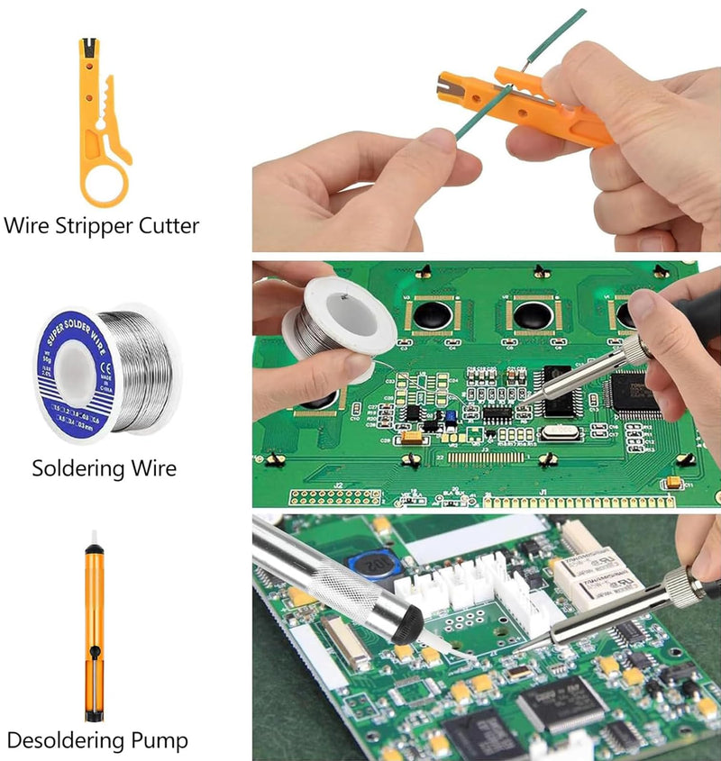 80W Adjustable Soldering Iron Set with LCD Display, Temperature Range 180-520°C, Desoldering Pump, 5 Soldering Tips, Soldering Iron Stand, for Electronic Repairs & DIY Projects