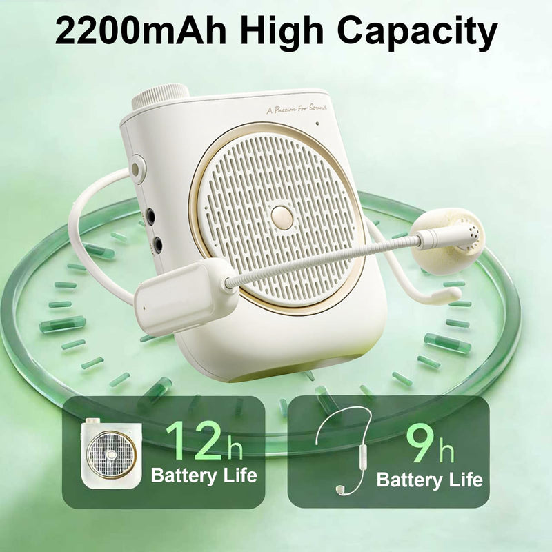 [AUSTRALIA] - Voice Amplifier with Wireless Microphone Headset, Voice Amplifier Wireless Microphone for Teachers, Mini PA System Speaker, Portable Voice Amplifier for Classroom, Speech,Tour Guide (Cream) 