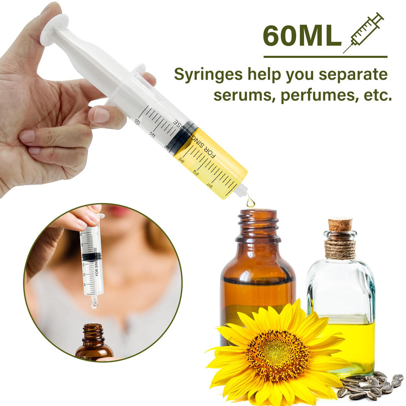 60 ml Plastic Syringe, Pack of 6 Syringes with Needle, Reusable Dosing Syringe, Syringe with 6 Needle Caps, Syringes for Scientific Laboratories, Measuring Liquids Industry