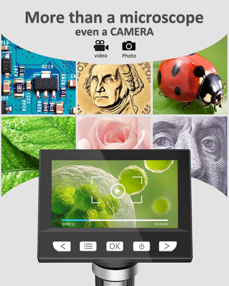[AUSTRALIA] - Coin Microscope, 4.3 Inch Digital Microscope 1000X Coin Microscope for Error Coins with 8 Adjustable LED Lights, PC View Compatible with Windows & MacOS White 