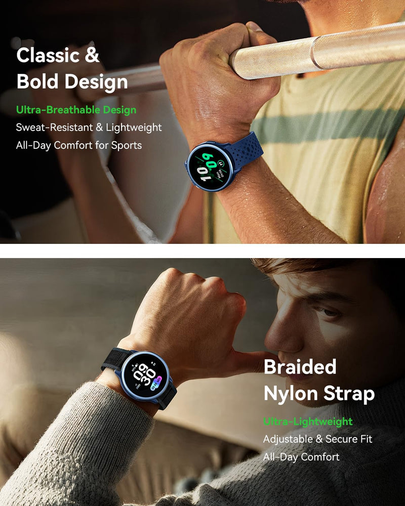 Quican Smart Watches for Women & Men, Compatible with iPhone & Android | 1.27" Fitness Tracker with Bluetooth Calling, AMOLED Display, Heart Rate & Sleep Tracking, 2 Bands, Perfect Smart Gift