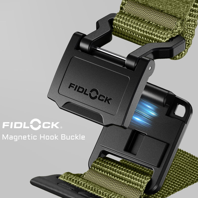 Bandletic Nylon Band Compatible with Apple Watch Ultra 3 2 49mm for Men | Tactical Straps with Magnetic FIDLOCK Hook Buckle for iWatch Series 11/10 46mm, 9/8/7 45mm, SE3/SE2/SE/6/5/4 44mm, 3/2/1 42mm Army Green L 49/46/45/44/42mm(series 3 2 1)