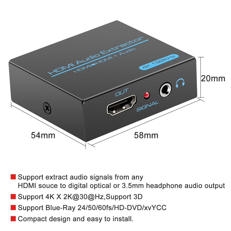 HDMI Audio Extractor Splitter 4K hdmi to hdmi 3.5mm Audio Adapter Converter with AUX(RCA L/R) Stereo Audio Output Support 1080P 3D Compatable for PS4 Fire Stick Blu-Ray Player etc. hdmi to hdmi+ AUX 4K30Hz