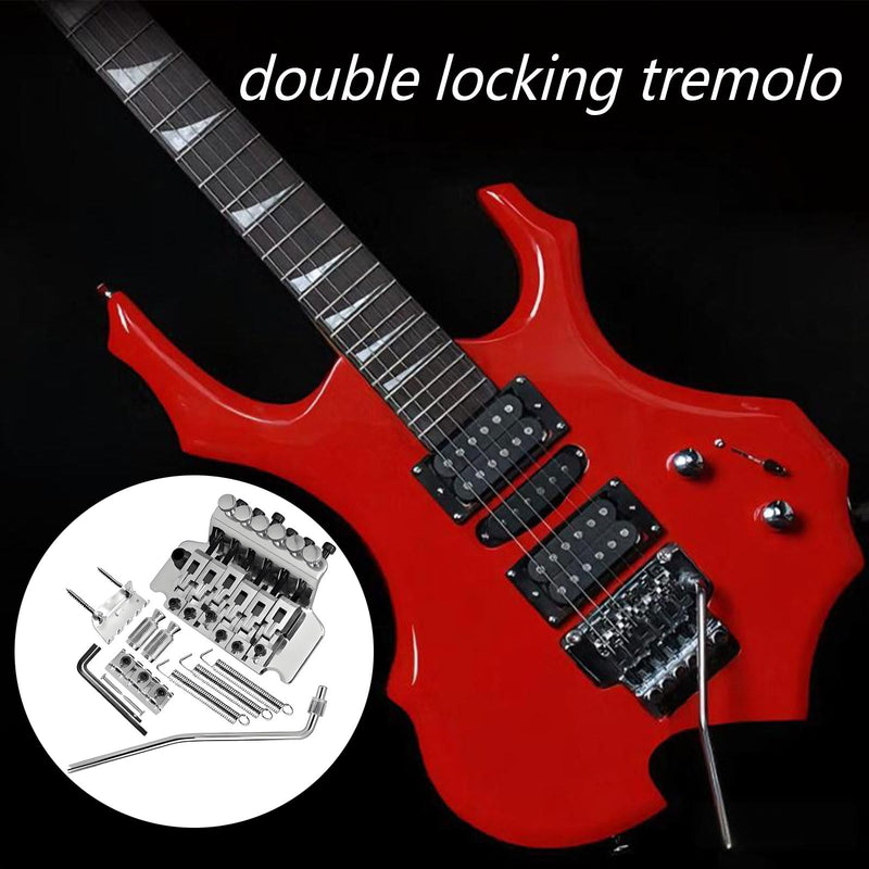 [AUSTRALIA] - Double Locking Tremolo Bridge System with Arm - Compatible with Floyd Rose & Strat Electric Guitars, Chrome Replacement Part (Silver) Silver 