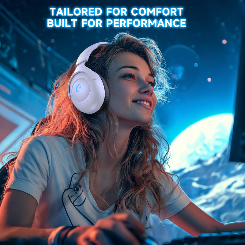 Wireless Gaming Headset for PS5/PS4,PC,Switch,Mac, 2.4GHz Gaming Headset with Mic, 45H Battery, Surround Sound, Noise Cancelling Over Ear Headphones Bluetooth 5.3, for Xbox Needs 3.5mm Cable - White
