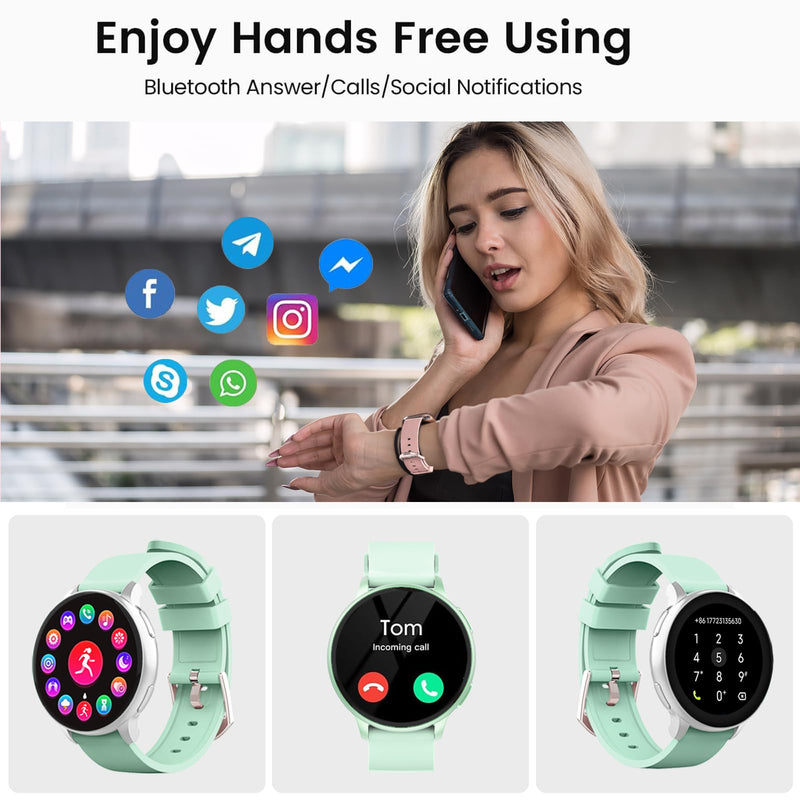 Smart Watch for Men Women Fitness Tracker with 100+ Sport Modes,Activity Trackers for iOS/Android Waterproof/Heart Rate/Sleep/Steps Monitor/Pedometer Monitor Monitor (Silver+Green)