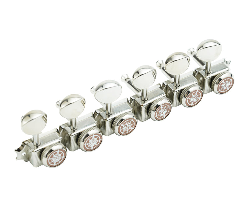 Guyker 6 Inline Vintage Guitar Lock String Tuners – Locking Tuning Key Pegs Machine Heads Replacement Parts for ST TL Style Electric, Folk or Acoustic Guitars – Nickel