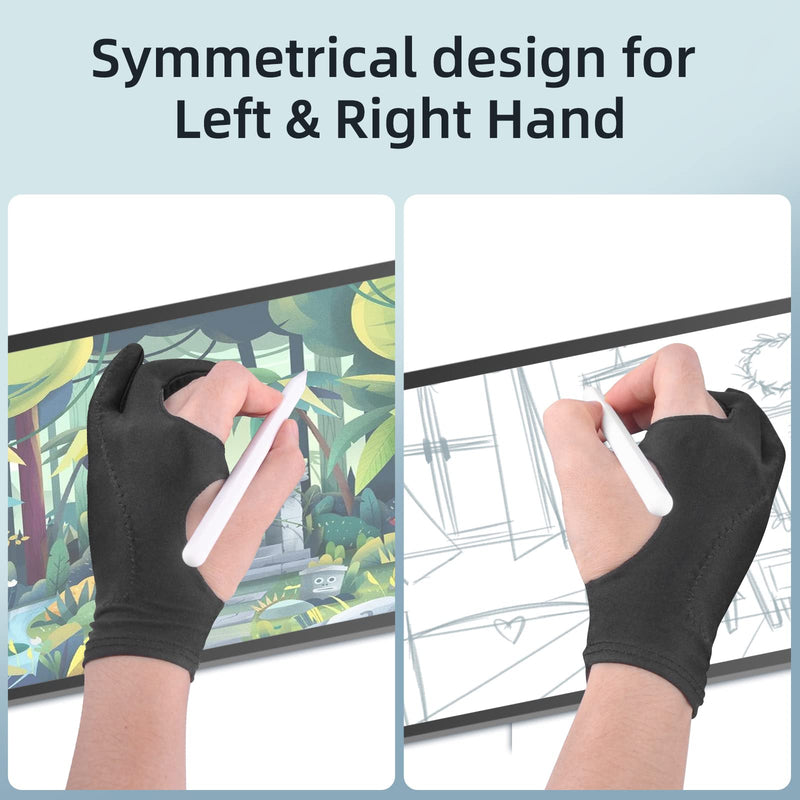 Artist Drawing Glove 3-Layer Palm Rejection [2 Pack Black] Right Left Hand Digital Art Graphic Tablet iPad Gloves Two Finger Smooth Elasticity Breathable for Stylus Pen Pencil Sketching Painting 2-Pack Black Gloves