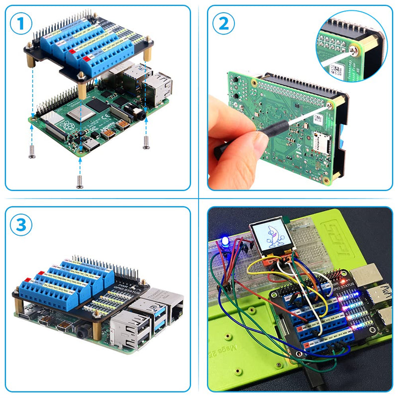 GeeekPi Raspberry Pi GPIO Screw Terminal Block Breakout Board HAT with GPIO Status LED, Raspberry Pi GPIO Expansion Board Breakout Module for Raspberry Pi 4B/3B+/3B/2B/B+/Pi Zero W/Pi Zero 2 W