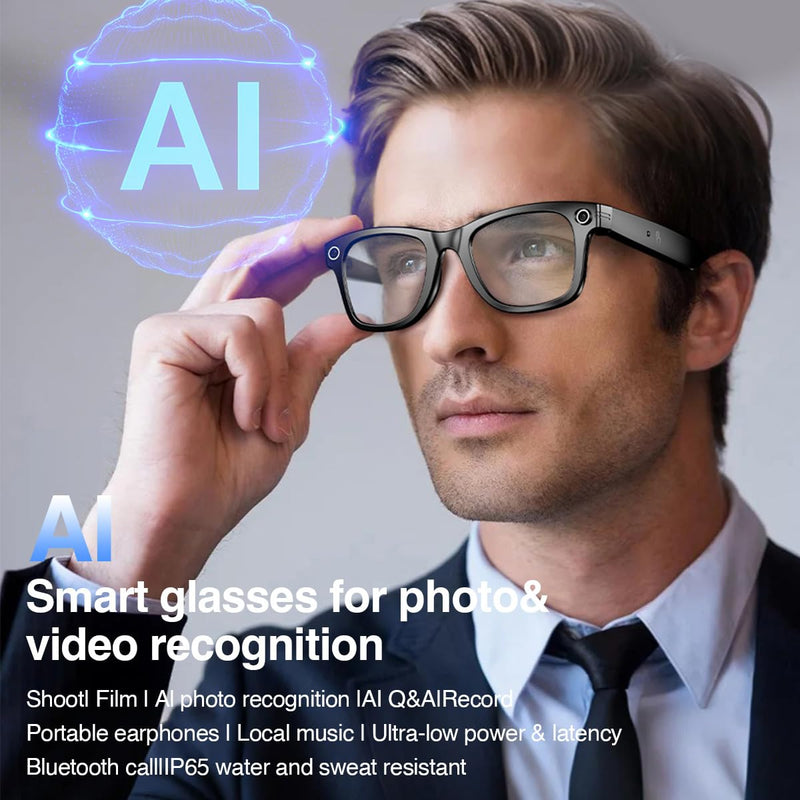 AI Smart Glasses With Camera,HD Photo & Video,Bluetooth Sunglasses Built-in Speakers,Wireless Music & Call Black