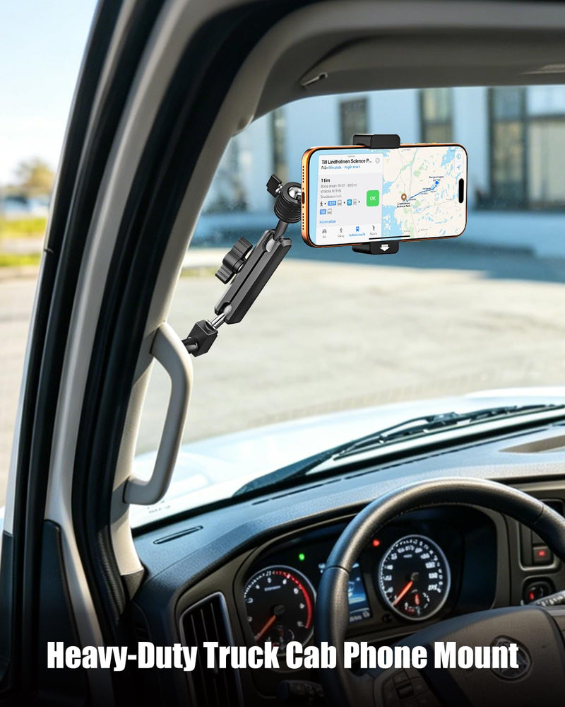 Charchendo Heavy-Duty Metal A-Pillar Grab Handle Phone Mount for Trucks | Secure Bolt-On Installation, Fits All Phones & Thick Cases up to 0.7", 360° Metal Swivel Arm, 2 Hex Keys Included