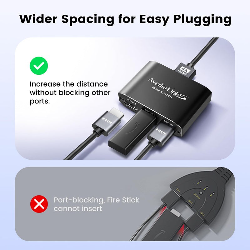 [AUSTRALIA] - HDMI Switch 3-Port 4K@60Hz Aluminum Alloy[with 4FT HDMI 2.0 Cable], avedio links 4K HDMI Switcher, 3 Way HDMI Selector Switch, HDMI Switch 3 in 1 Out Support HDCP 2.2, HDR 10, for PS5, PS4 (Black) Aluminum Alloy 4K@60Hz 3x1 Black 