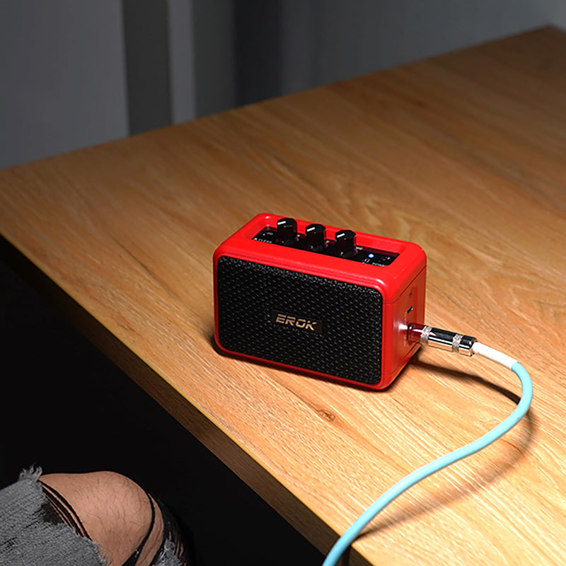 [AUSTRALIA] - EROK Mini Electric Guitar Amplifier, with Clean Overdrive Effects,Support BT/Headphone Connection,5W Indoor Music Pratice Speaker (Red) Red 
