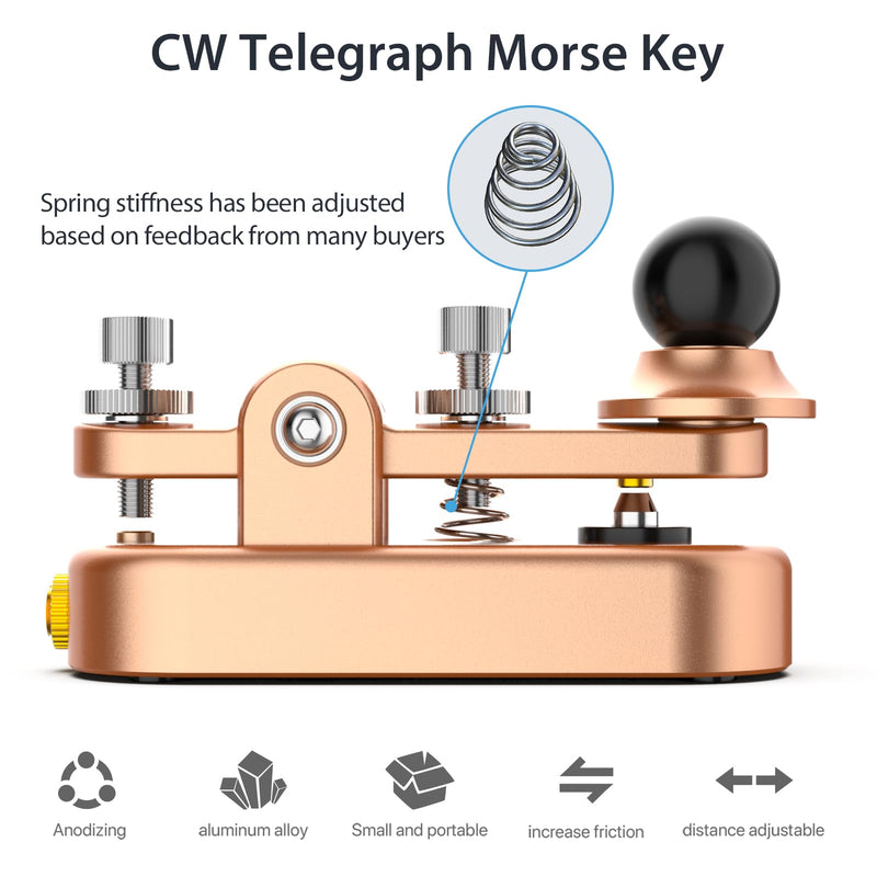 Mini CW Key Automatic Morse, Radio HAM Send Telegram Double Paddle Morse Code Key with Aluminum Alloy Body Base Gold(S)