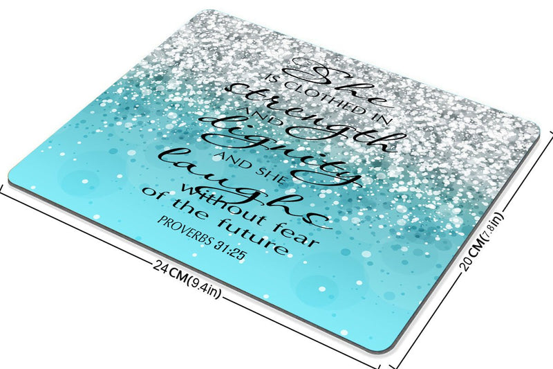 Smooffly Proverbs 31:25 Mouse Pad,Bible Verse Blue Sparkles Glitter Pattern Mouse Pad SF-0015