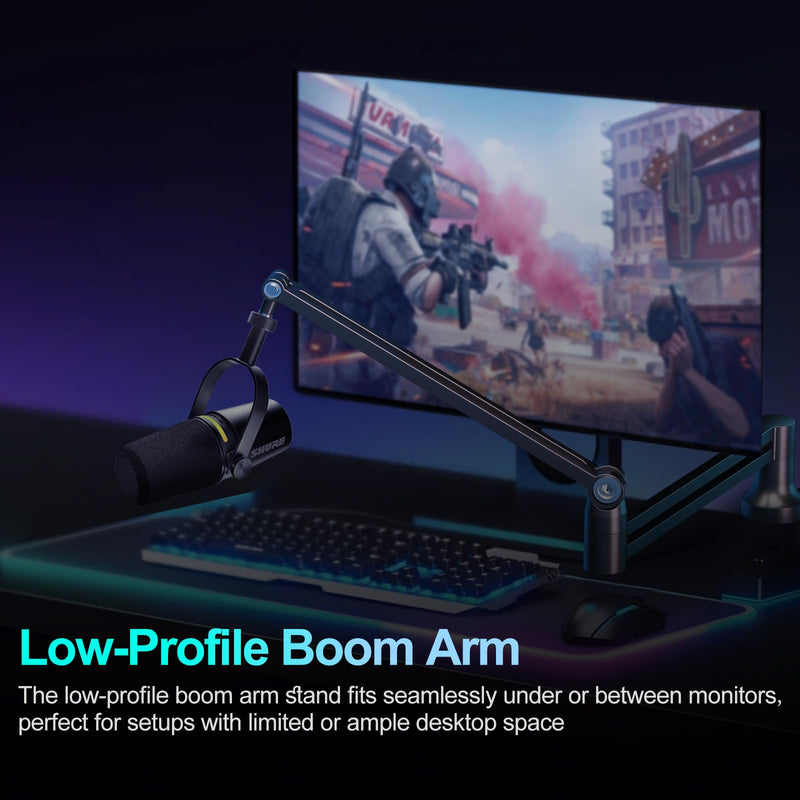 Boom Arm, Low Profile Microphone Stand for Blue Yeti, Mic Arm Microphone Arm with 3/8" to 5/8" Adapter Holds Up to 3.3lbs