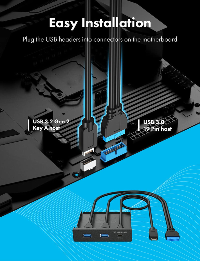 GRAUGEAR 3.5 Inch Front Panel Hub, Internal Multi USB Slots of USB 3.2 Gen 2 USB-C and 2 USB 3.0 Ports, 20-Pin USB 3.2 Key-A Header Required, Fits 3.5" PC Computer Case Front Bay [G-MP01]