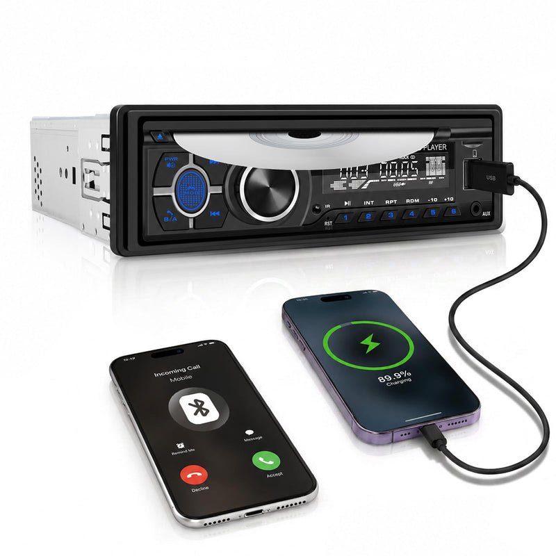 SIXWIN Single Din Car Stereo with Double BT Voice Assistant Find Car Function Audio Recording APP Control FM AM CD DVD Car MP3 Player USB AUX Port Car Audio System P3-support DVD