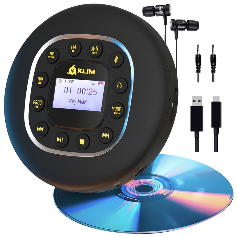 [AUSTRALIA] - KLIM Journey - Portable CD Player Walkman with Long-Lasting Battery - New - with Headphones - Radio FM - Compatible MP3 CD Player Portable - SD Card, FM Transmitter, Bluetooth - Ideal for Cars 