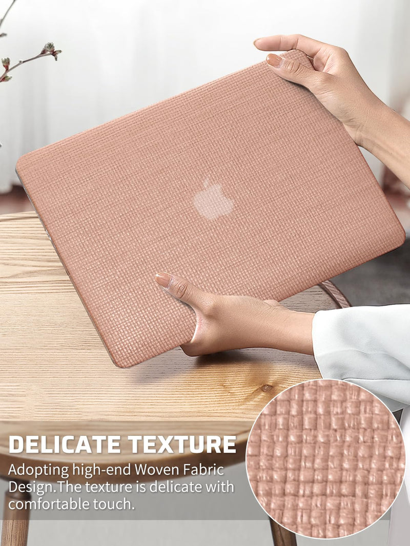 Seorsok Compatible for MacBook Pro 14 inch Case 2023-2021 M3 Pro/Max A2918 A2992 M2 A2779 M1 A2442 Touch ID,Elegant Leather Plastic Hard Shell Case with Transparent Keyboard Cover,Reddish Woven Pro 14 Inch A2442/A2779/A2918/A2992 Reddish